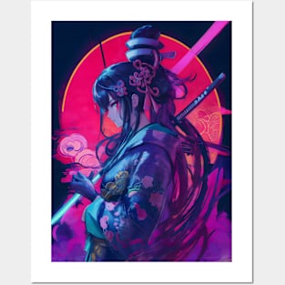 Neon samurai girl Posters and Art